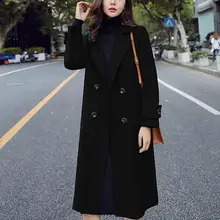 Зимнее женское длинное шерстяное пальто, повседневное пушистое теплое пальто из искусственной шерсти, одноцветные кардиганы с карманами, женская верхняя одежда с воротником