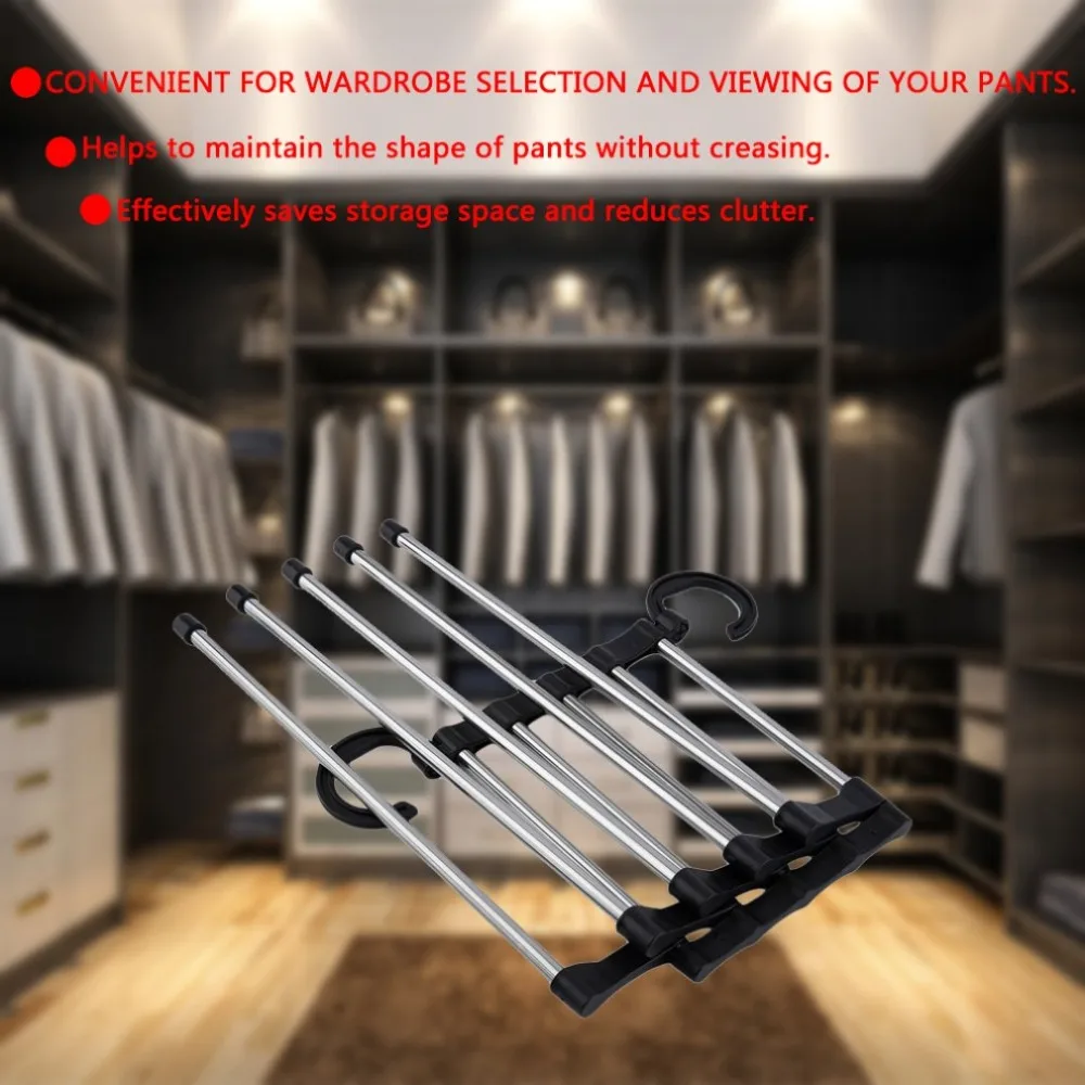 1pc 5 layers Portable Hand-Held Folding Closet Organizer MultiFunctional Trouser Rack Pants Ties Scarf Shawl Hanger Space Saving