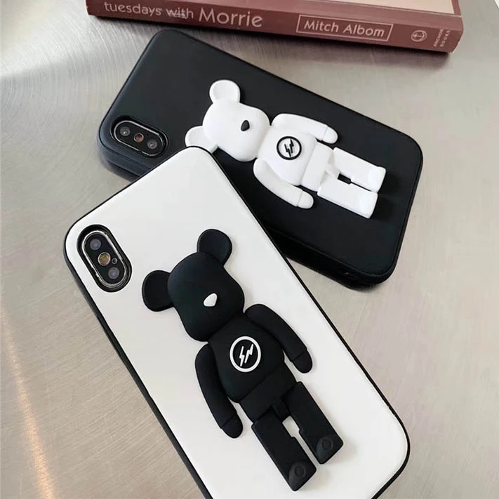 Популярный кожаный чехол с 3D медведем мягкими краями для телефона Iphone 6 7 8 plus X XS XR