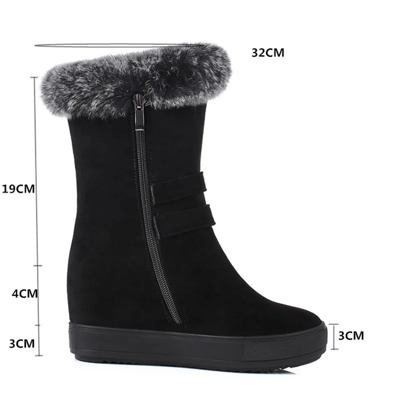 PXELENA Luxury Hidden High Heels Platform Snow Boots Women Waterproof Winter New Buckle Zip Rabbit Fur Plush Warm Shoes 40