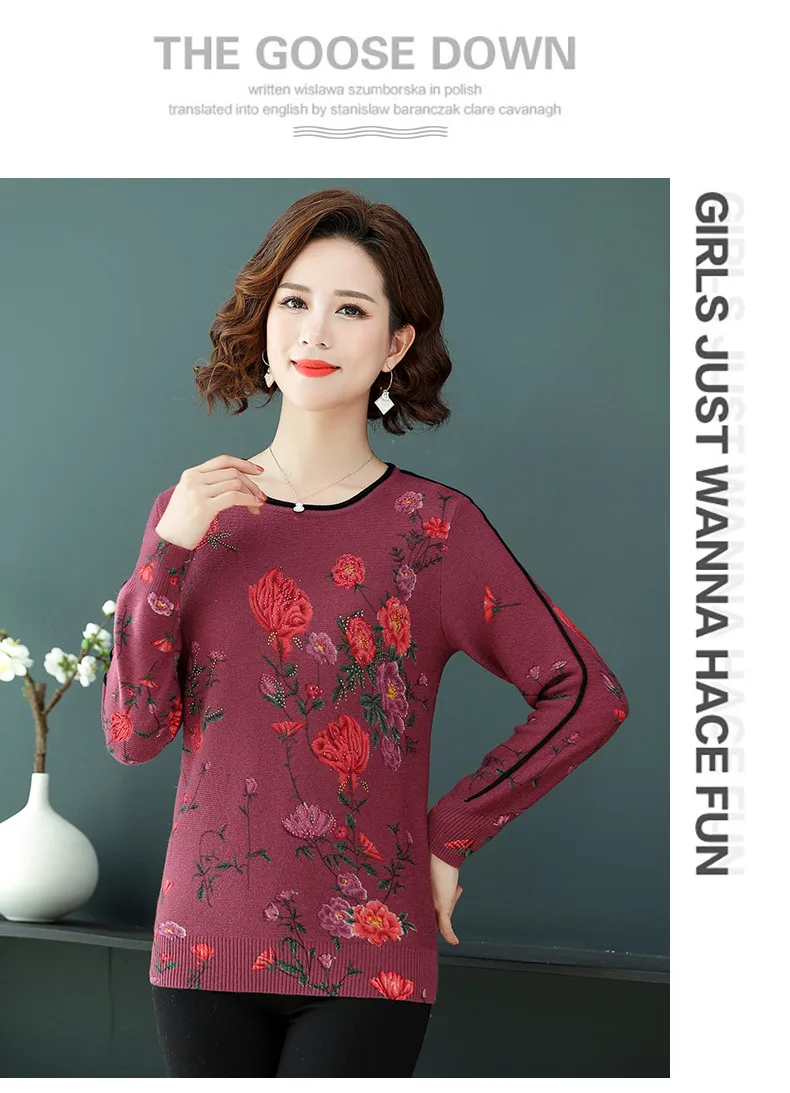 XJXKS autumn winter new loose plus size women printing sweater high quality cashmere sweater pullover women sweater 114/50