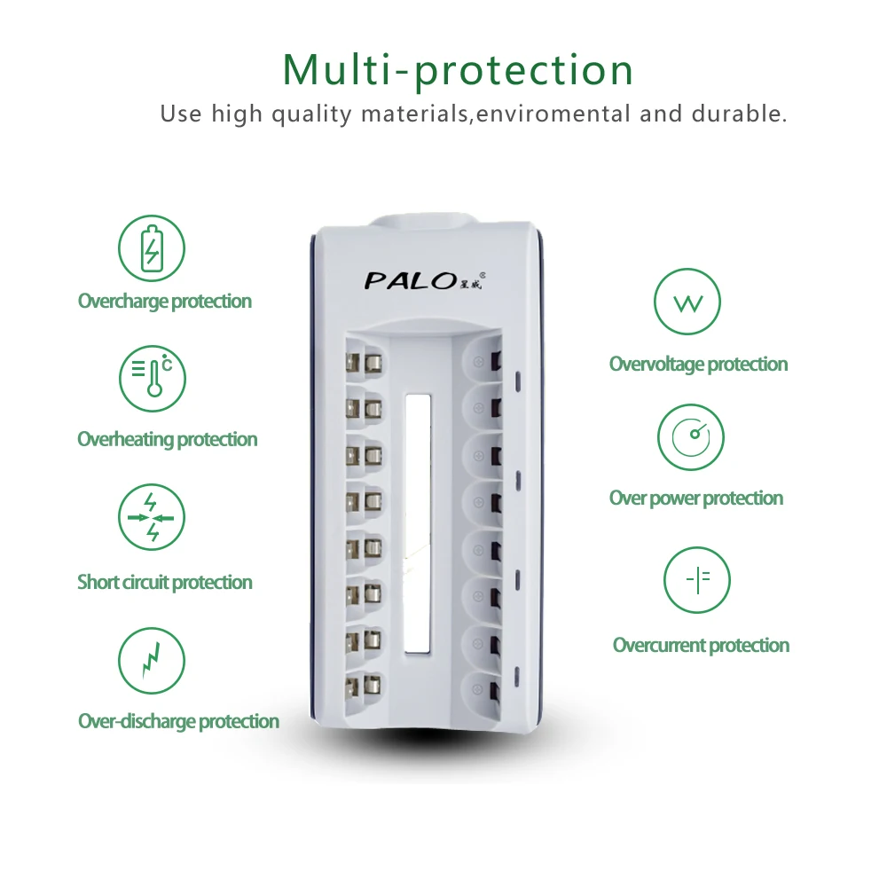 Palo 16Pcs NIMH AAA Rechargeable Battery 1.2V With 8 slot Smart Charger LED display for AA AAA NIMH NICD 1.2V batteria batteries