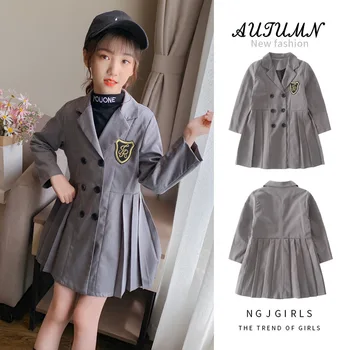 

Girls Jackets Dress Autumn Fashion Children Pleated Dress Children Long Jacket Autumn New Girls Clothes Outwears 10 12 Years