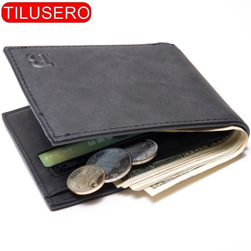 Slim Wallet Card-Holder Money-Purse Short Compact Zipper Mini Fashion Mens Coin-Bag