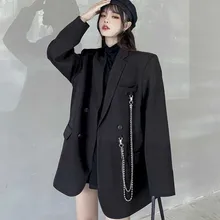 New Suit Jacket Women's Trendy Dark Black  Retro Loose And Thin Fried Street Suit Jacket Women 2021 Spring