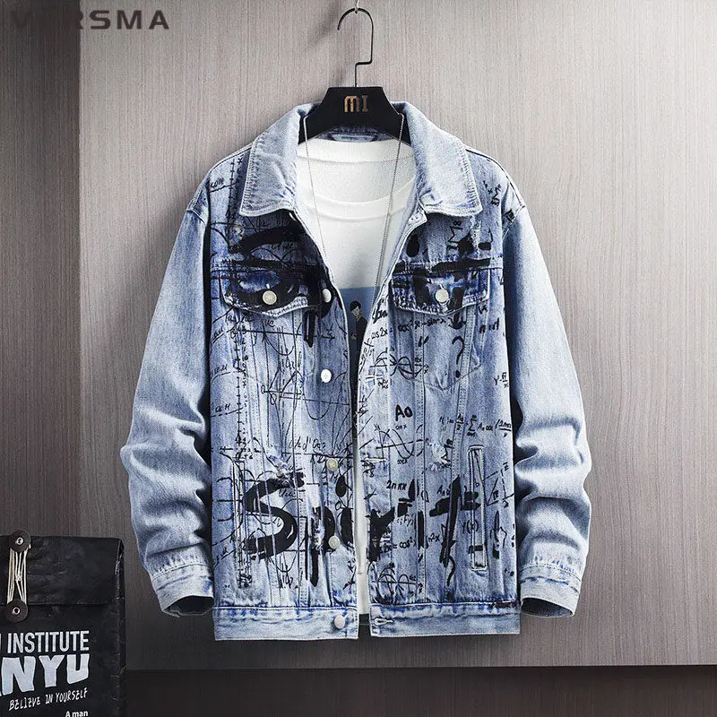 Versma Giapponese Streetwear Graffiti Stampa Vintage Denim Jacket Uomo Hip Hop Jeans Strappati Jeans Uomo Rock Jacket Dropshipping 5Xl