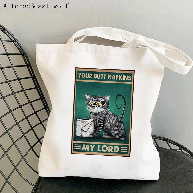 Women Shopper bag Cat Your Butt Napkins My Lady Bag Harajuku Shopping Canvas Shopper Bag girl handbag Tote Shoulder Lady Bag