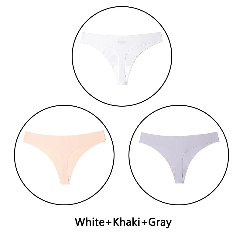 White Khaki Gray 3 шт./партия, сексуальные стринги, женские бесшовные трусики, однотонное мягкое нижнее белье, низкая посадка, стринги, XS-L, европейский размер, нижнее белье, ультратонкие, нижнее белье, Новинка - Цвет: White Khaki Gray
