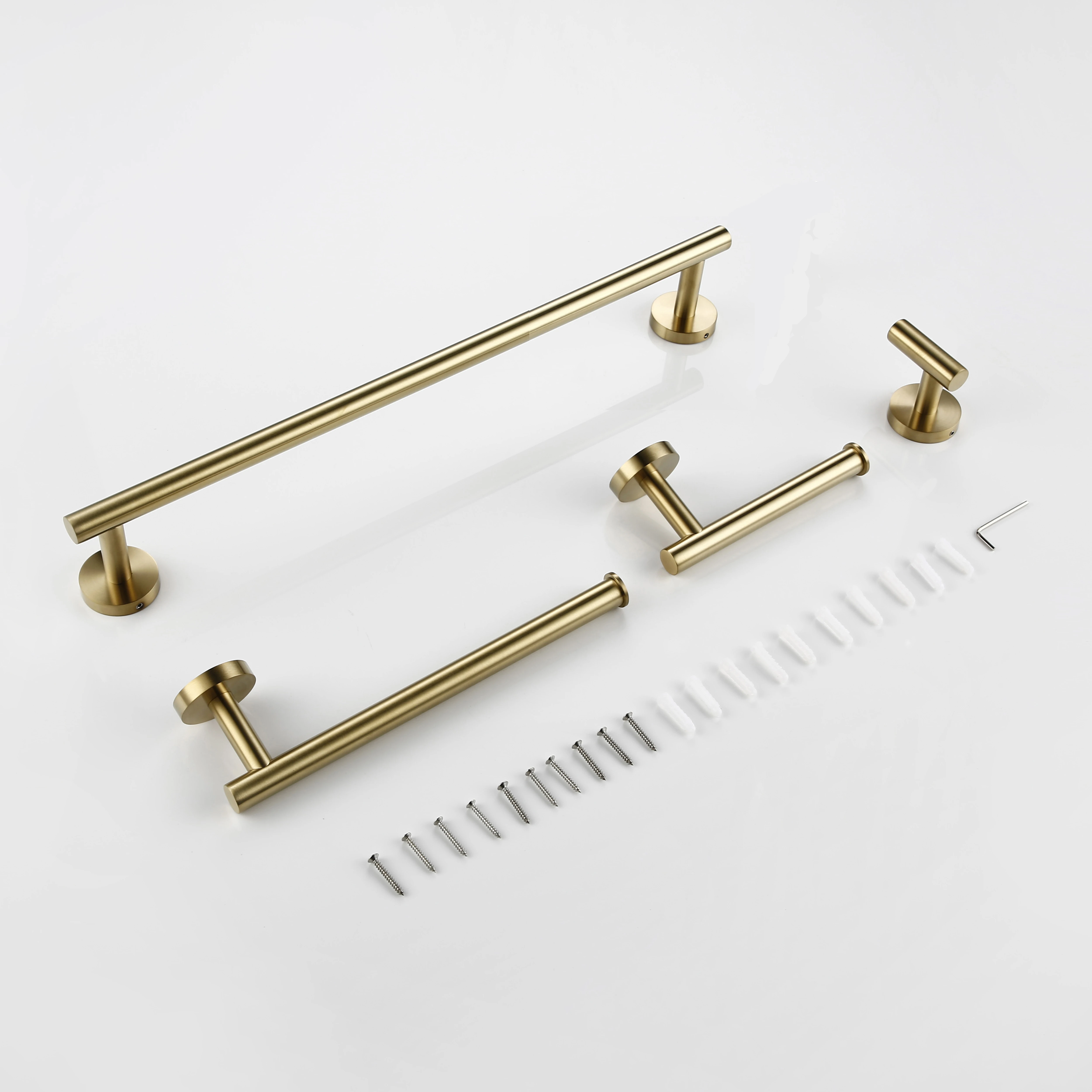 Set 5 Pezzi Portasciugamani In Oro Spazzolato Per Bagno - Include Barra