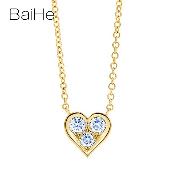 BAIHE Solid 18K розовое золото Сертифицированный H/SI около 0.18ct настоящие натуральные бриллианты Свадебный женский модный подарок для ювелирных изделий ожерелья