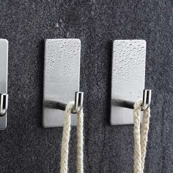 

5pcs Stainless Steel Wall Hook Self Adhesive Sticky Kitchen Home Bathroom Bath Ball Key Bag Coat Hanger Storage Hanging Holder