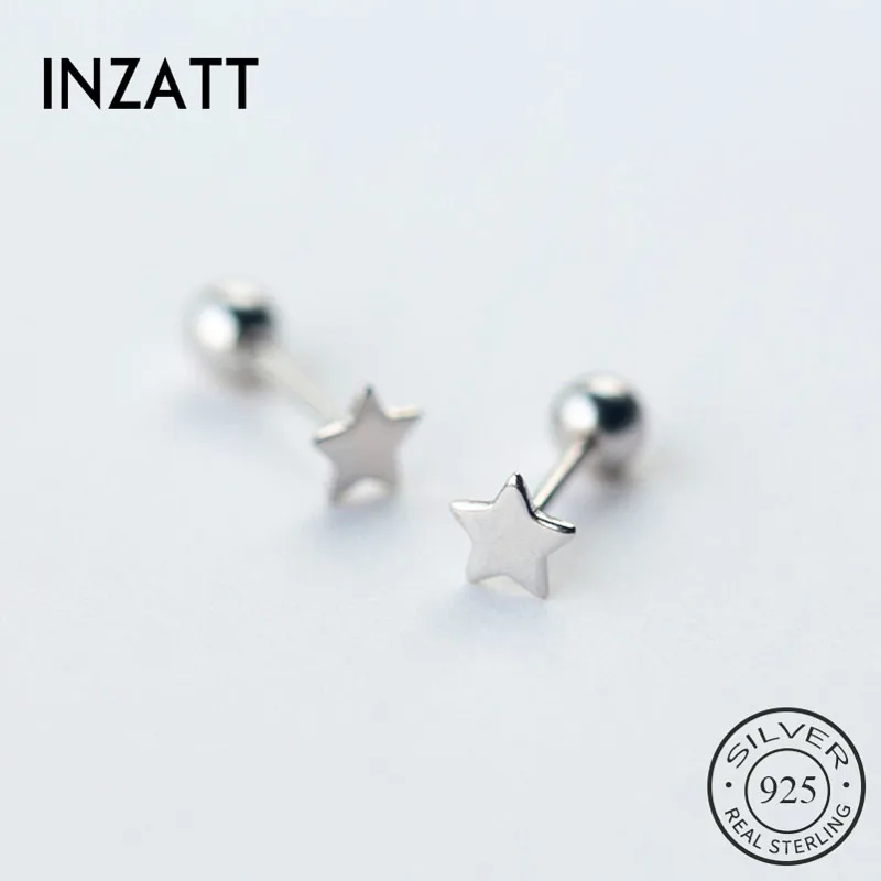 INZATT, настоящее 925 пробы, серебряные минималистичные серьги-гвоздики со звездами и бусинами для модных женщин, вечерние, трендовые ювелирные изделия, аксессуары в подарок