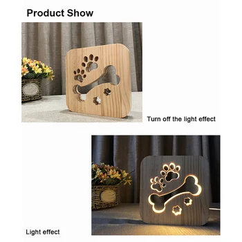 

LED Dog Paw Shaped Light Wood Carving Hollow out Desk Bedroom Lamp Night Light Best Price