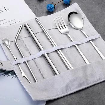 

Outdoor Travel Dinnerware Set Camping Tableware Reusable Utensils Set with Spoon Fork Chopsticks Straw and Portable Case