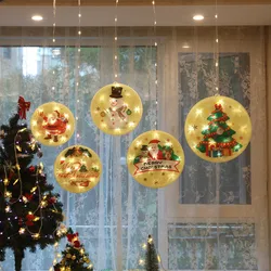 Christmas Santa Claus Snowman Curtain Lights String LED Xmas Tree Window Hanging Lamp for New Year Holiday Party Garden Decorat