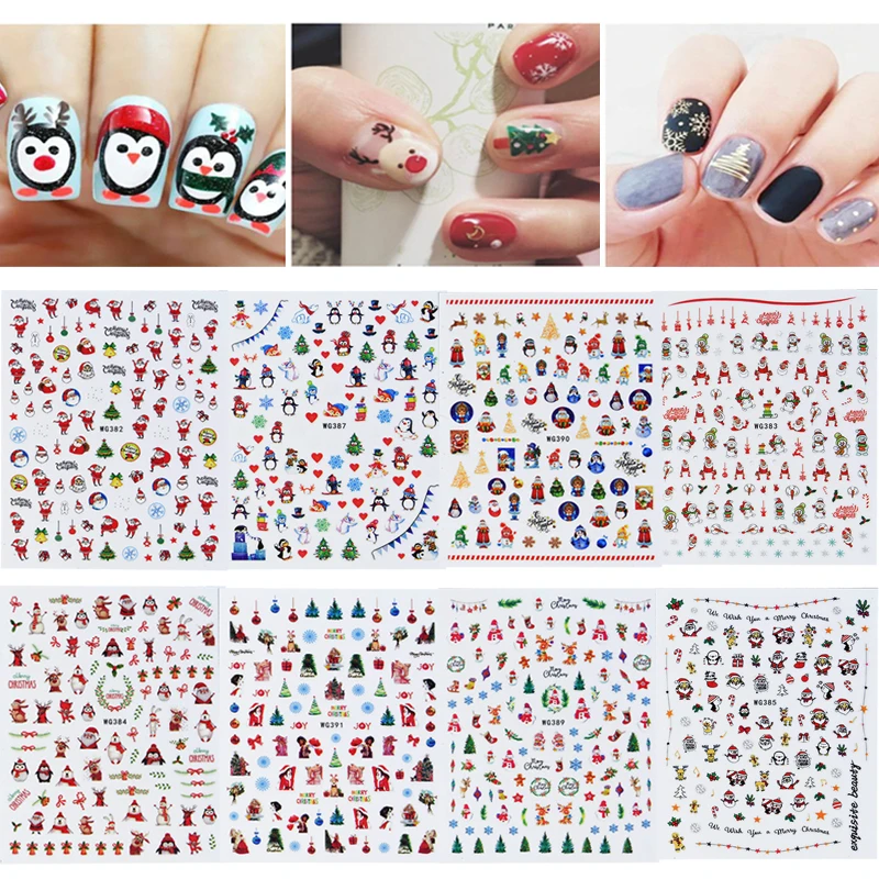 

5sheets Merry Christmas Nail Sticker Christmas Tree Snowflake Elk Slider Nail Art Decals New Year Xmas Manicure Sticker Kid Gift