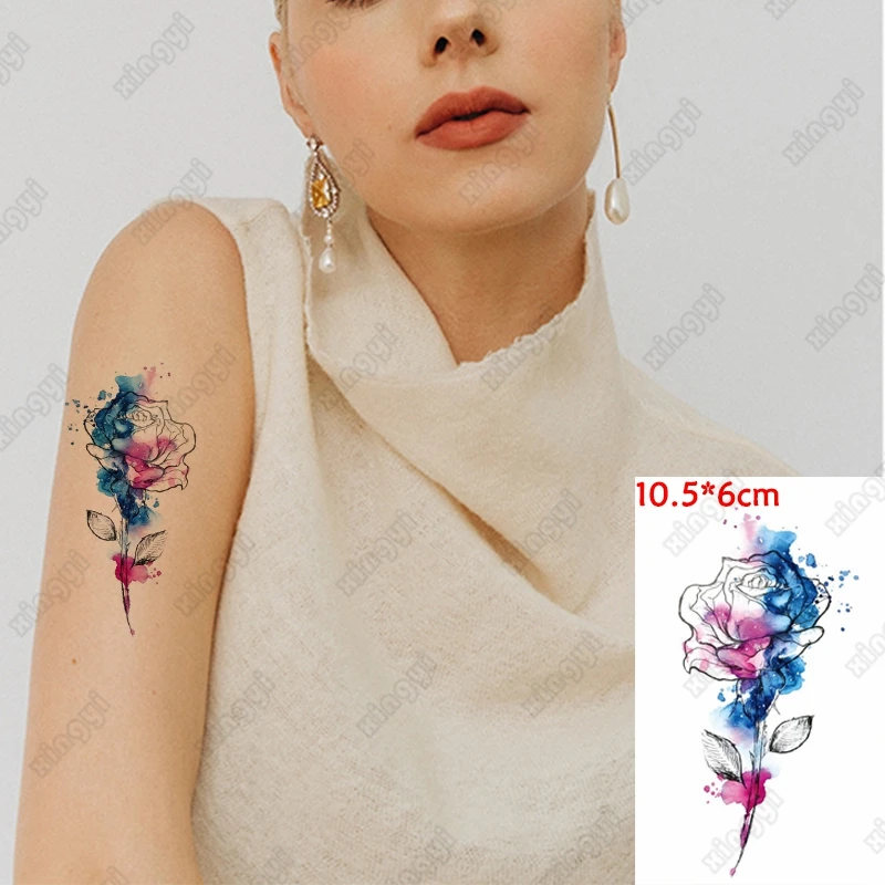

Водостойкая Временная тату-наклейка маленького размера, акварель, роза, цветок, детская тату для девочек, Водная передача, искусственная татуировка для мужчин и женщин