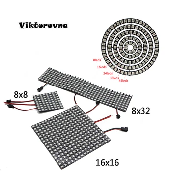 

DC5V WS2812B Led Digital Panel Matrix Flexible Screen 8*8 16*16 WS2812B ic Built-in RGB pixel Ring 8/16/24/35/45 Bits leds 5050
