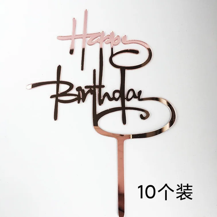 Cake Topper 10pcs Happy Birthday Acrylic Gold Mirror Cupcake Topper For Kids Birthday Party