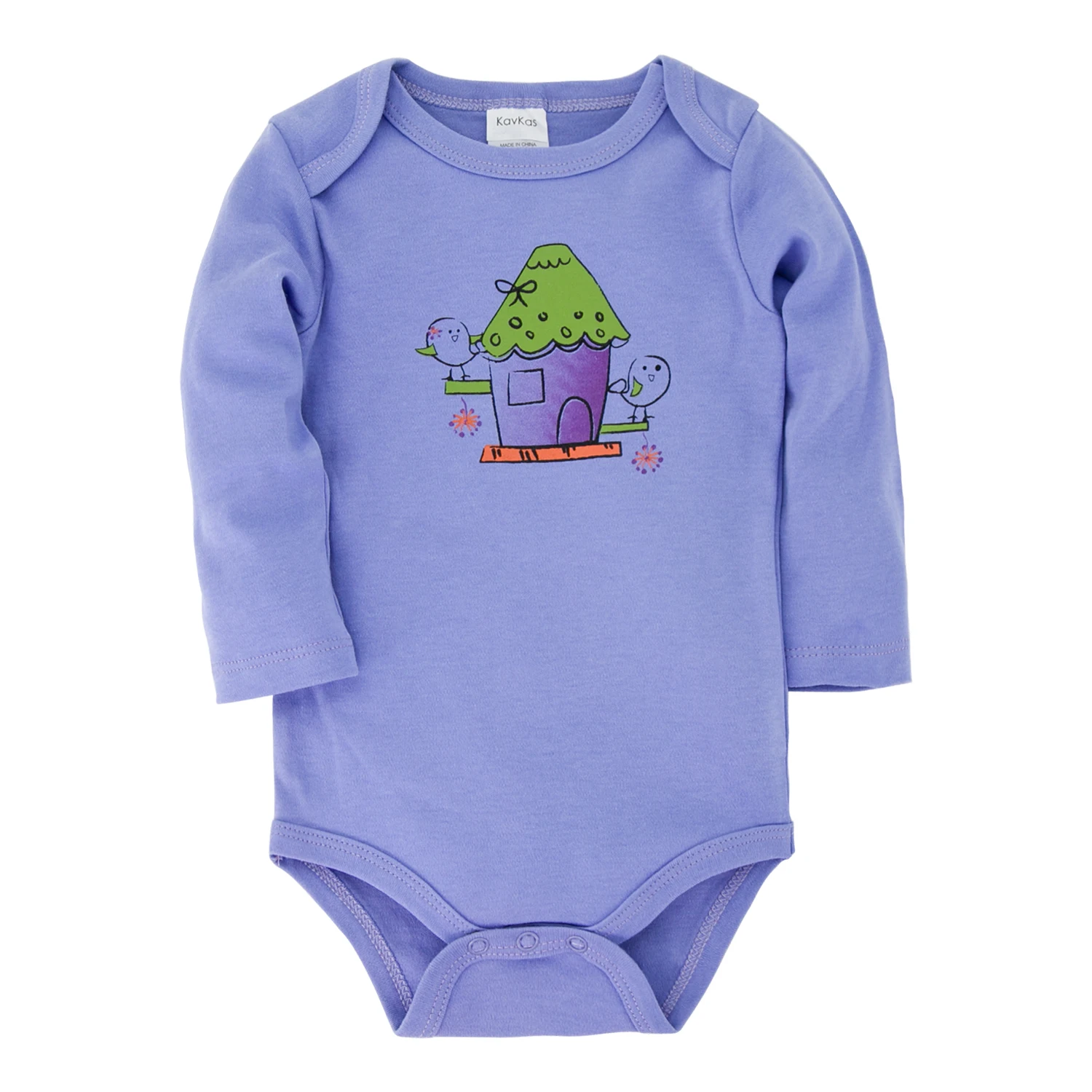 

Kavkas Rompers Playsuits Spring And Autumn Purple Bird's Nest Printing Long Sleeve 100%Cotton Baby Clothing Комплекты одежды для