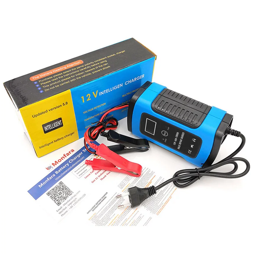 12V 6A универсальный для автомобилей и мотоциклов, Батарея Зарядное устройство интеллигентая(ый) Пульс Ремонт ЖК-дисплей Напряжение ток Дисплей для 7A 10A 20A кислотные гелиевые с клапанным регулированием