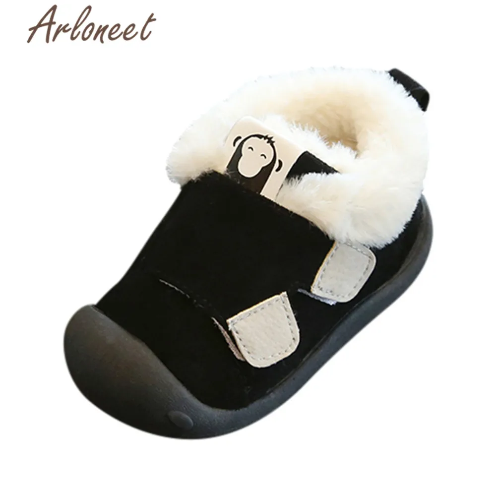 ARLONEET обувь; обувь для новорожденных девочек; обувь для первых шагов; зимние кроссовки из флока; обувь для первых шагов; Плюшевые ботинки для маленьких мальчиков; обувь с героями мультфильмов - Цвет: BK