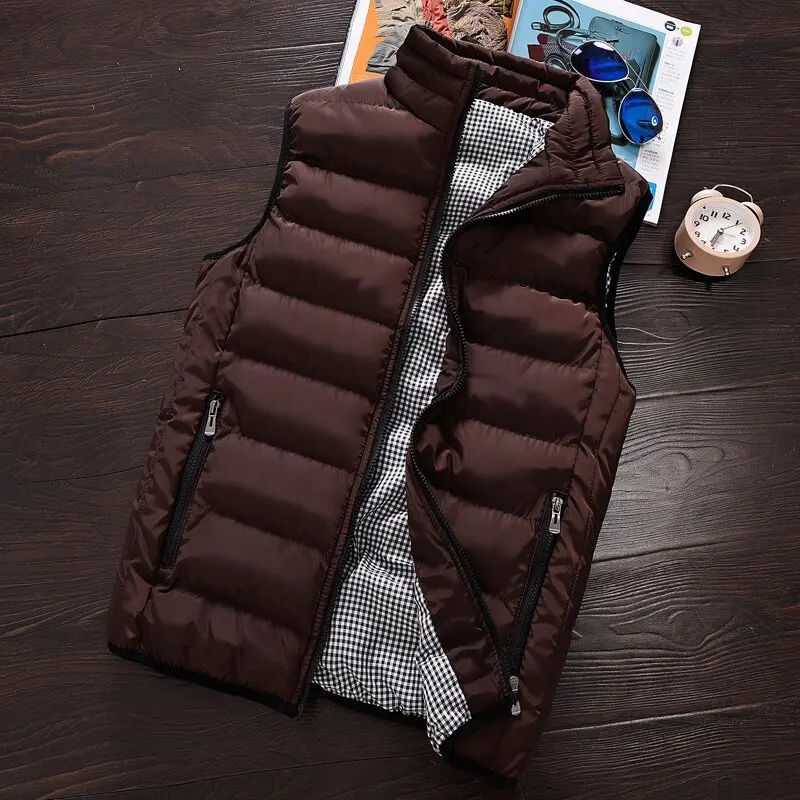 

High quality men's solid color collar vest jacket, autumn and winter simple wild sleeveless large size cotton jacket vest