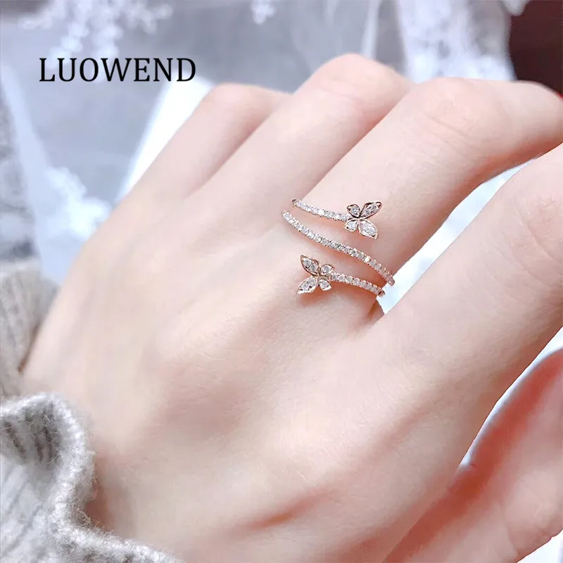 LUOWEND 18K белое золото обручальное кольцо женские кольца дизайн бабочки настоящие