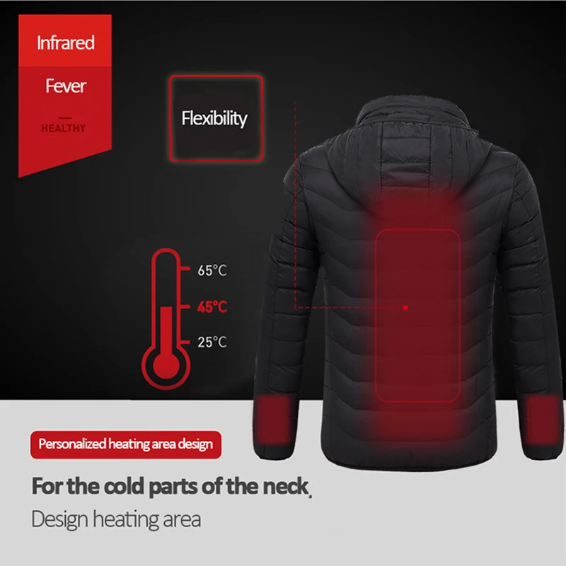 Beste 2019 Mannen Winter Verwarmde Jas Outdoor Usb Infrarood Verwarming Capuchon Elektrische Thermische Kleding Jas Voor Wandelen Verwarmde Jas