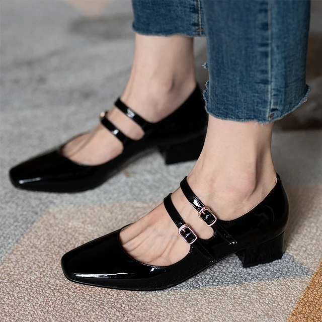 Buy Rag & Co Square-Toe Platform Heel Mary Jane Sandals | Black Color Women  | AJIO LUXE