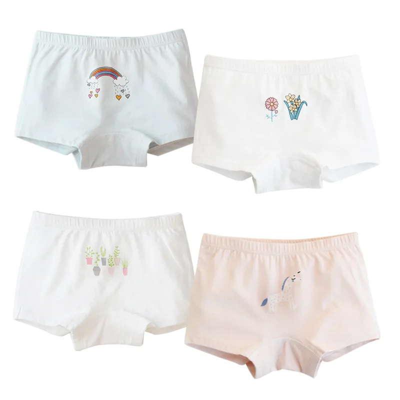 4 шт./лот, хлопковое детское нижнее белье, дышащие и удобные трусики для девочек, детские трусы с экологичным принтом - Цвет: random color 4pcs