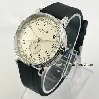 

Parnis 42mm GMT Men's Watch Top Brand Mechanical Man Watch Silver Watch Case Rubber strap Date Leather Automatic Men Wrist Watch