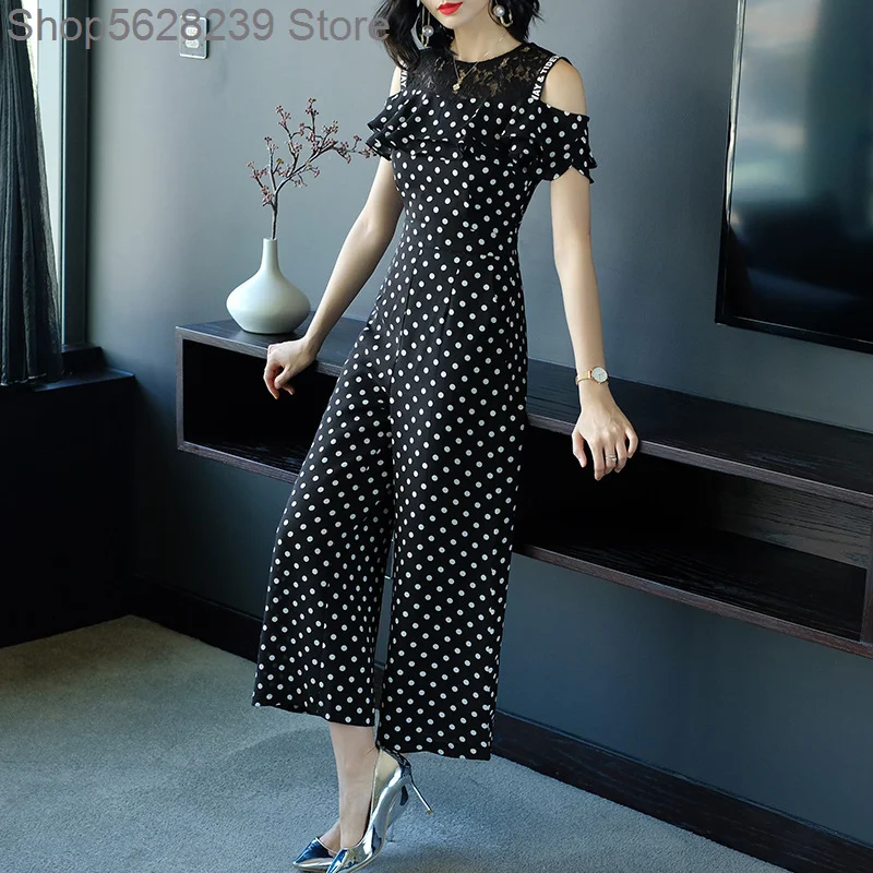 

Wave Point Chiffon Siamese Wide Leg Pants Suit Female Summer Nine Points 2020 High Waist Slimming Siamese Clothing Women's Wear