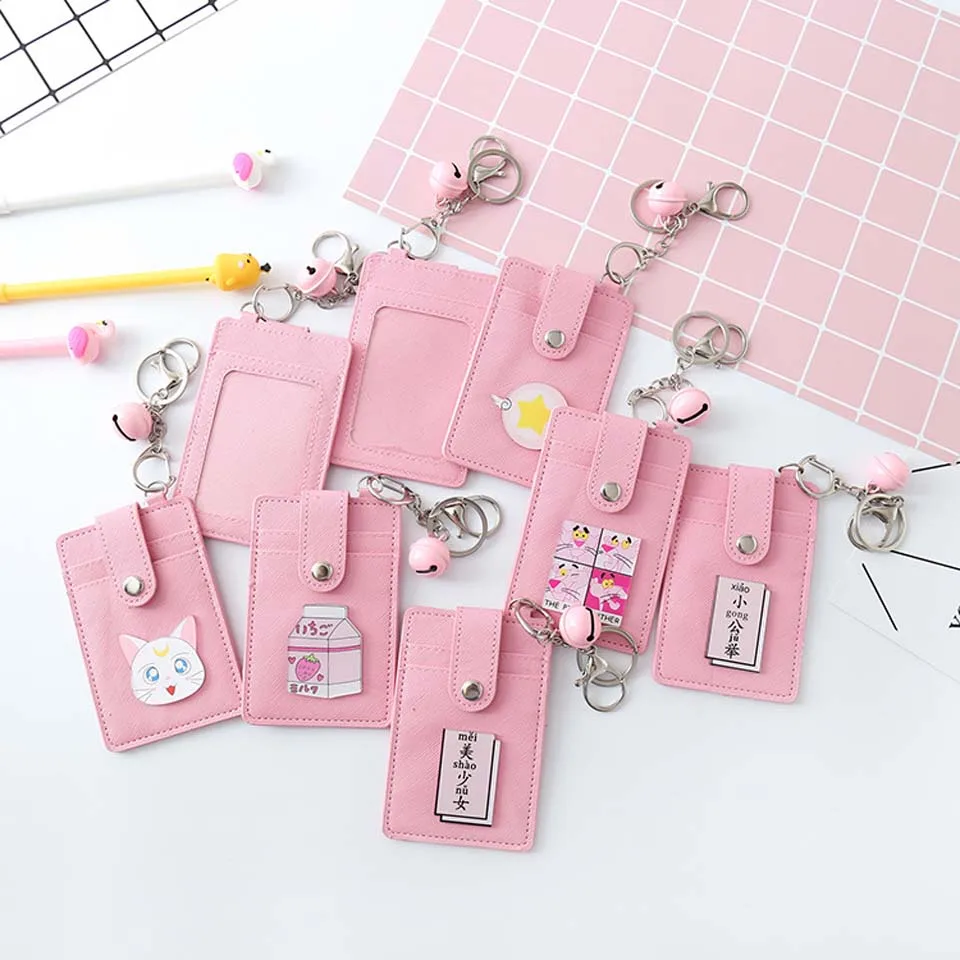 Kawaii розовый Сейлор Мун ПУ кожа карты ID Держатели Сумка для женщин путешествия банк для транспорта и кредитных карт карта брелок крепление ключ кошелек цепь чехол