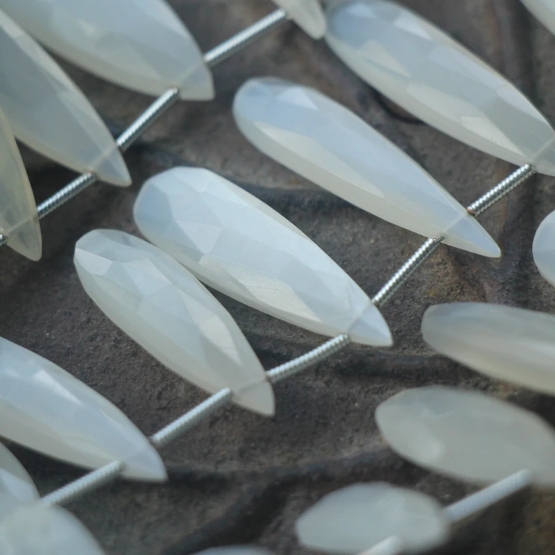 

7.5 Inch Finest Quality, Transparent White Fire Ceylon Moonstone Faceted Long Pear Shape Briolettes, 23-30mm Calibrated size