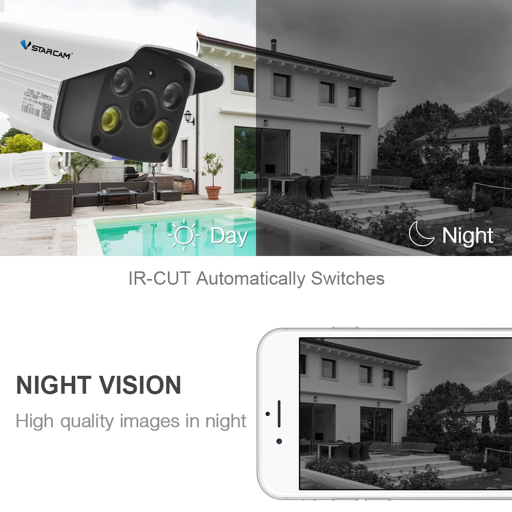 Najtaniej Vstarcam C18S 1080P kamera IP Wifi Onvif 2 MP zewnętrzna, odporna na warunki atmosferyczne IR, pełnokolorowa kamera bezpieczeństwa do monitoringu nocnego