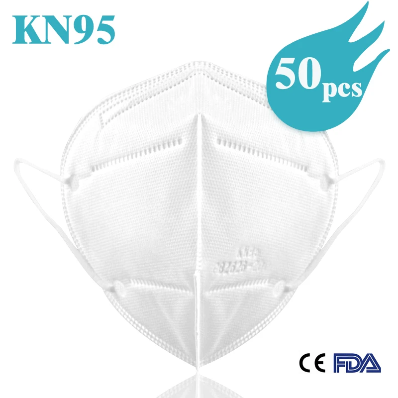 

50 Pcs Cover Protective Face Mask KN95 5-Ply Non-Woven Mouth Safety Dust Mask Anti-Haze Fog Dustproof Disposable Mouth Masks