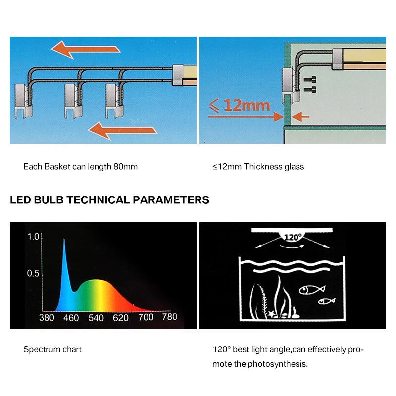 Sunsun аквариумный светодиодный светильник, светильник для аквариума, водонепроницаемый светильник, 28-75 см, расширяемый, 12-24 Вт, для аквариума
