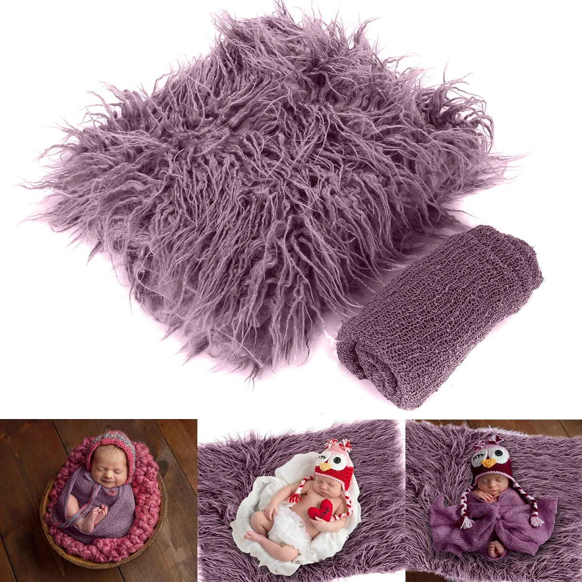 Newborn Faux Fur Prop Basket Filler Stuffer Photo Props Baby Fotografia Photography Backdrop Background Blanket Infant Shoot - Цвет: Taro Purple