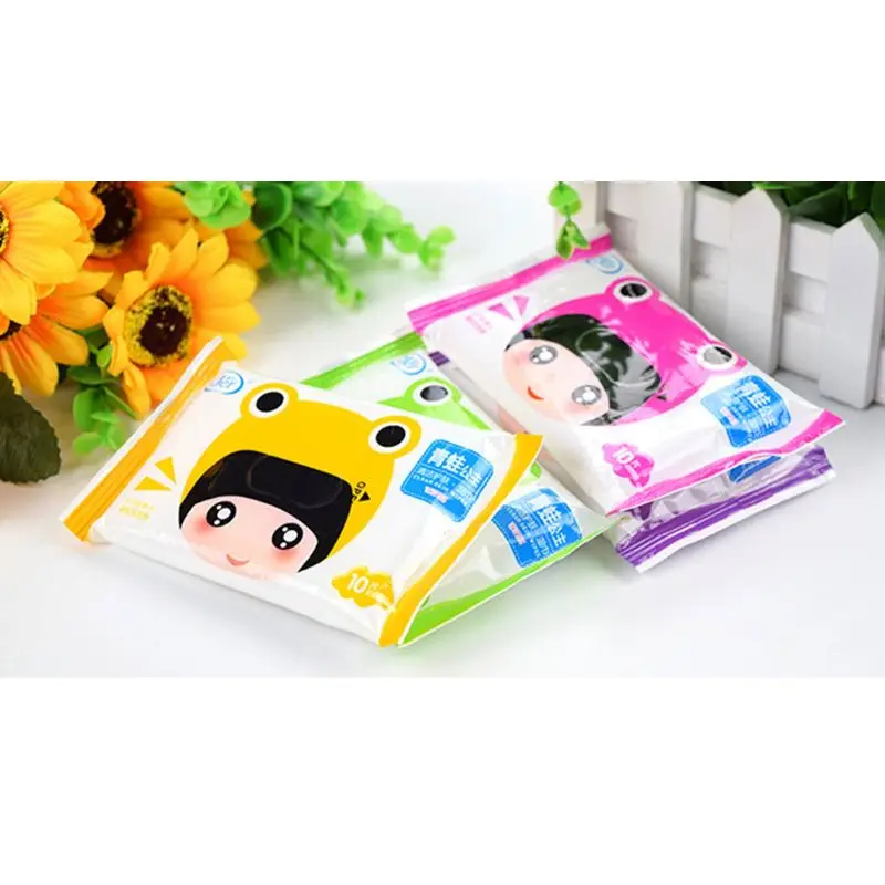 10Pcs/Bag Disposable Spunlace Adult Baby Wet Wipes Cute Cartoon Frog Girl Travel Portable Kids Tissues Unscented Moisturizing