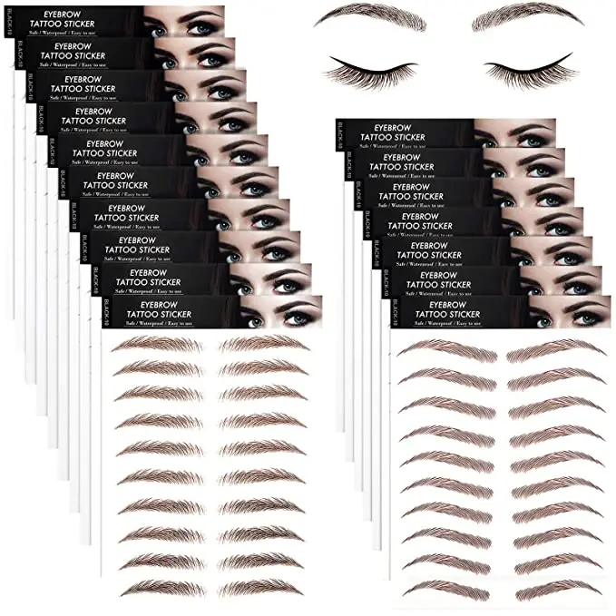 Juego de calcomanías postizas para cejas, pegatinas de maquillaje a base de agua, color marrón, tatuajes de cejas auténticas, 9 unidades