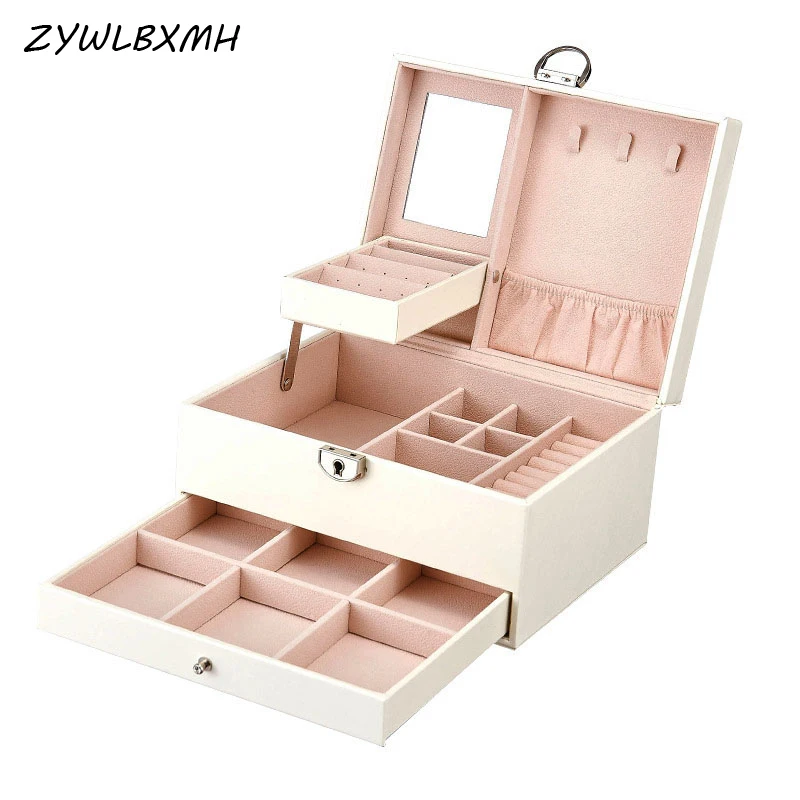 

ZYWLBXMH Women's Makeup Box Solid Color Cosmetic Box Multi-layer Organizer Box Waterproof PU Leather Make Up Box kosmetyczka