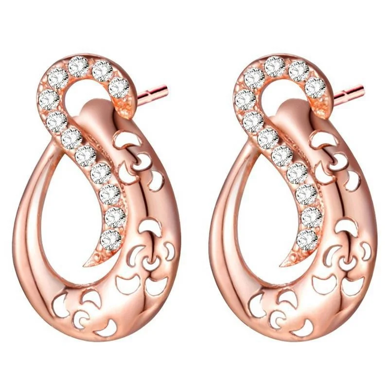 

Elegant Rose Gold Hollow Carving Moon White Zircon Dangle Earrings Exquisite Cocktail Party Crystal Earrings for Women Jewelry