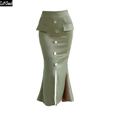 Женские атласные юбки женские модные с высокой талией однобортные тонкие бедра юбки-трубы леди элегантная для работы в офисе юбки для вечеринок