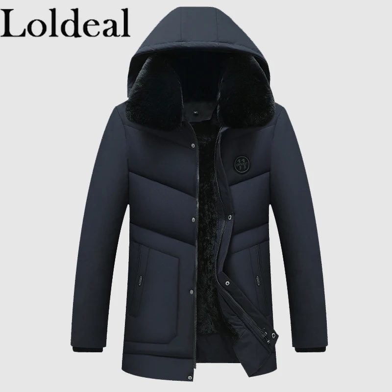 

Loldeal Men's Winter Removable Hooded Frost-Fighter Sherpa Lined Midi Packable Parka Jackets