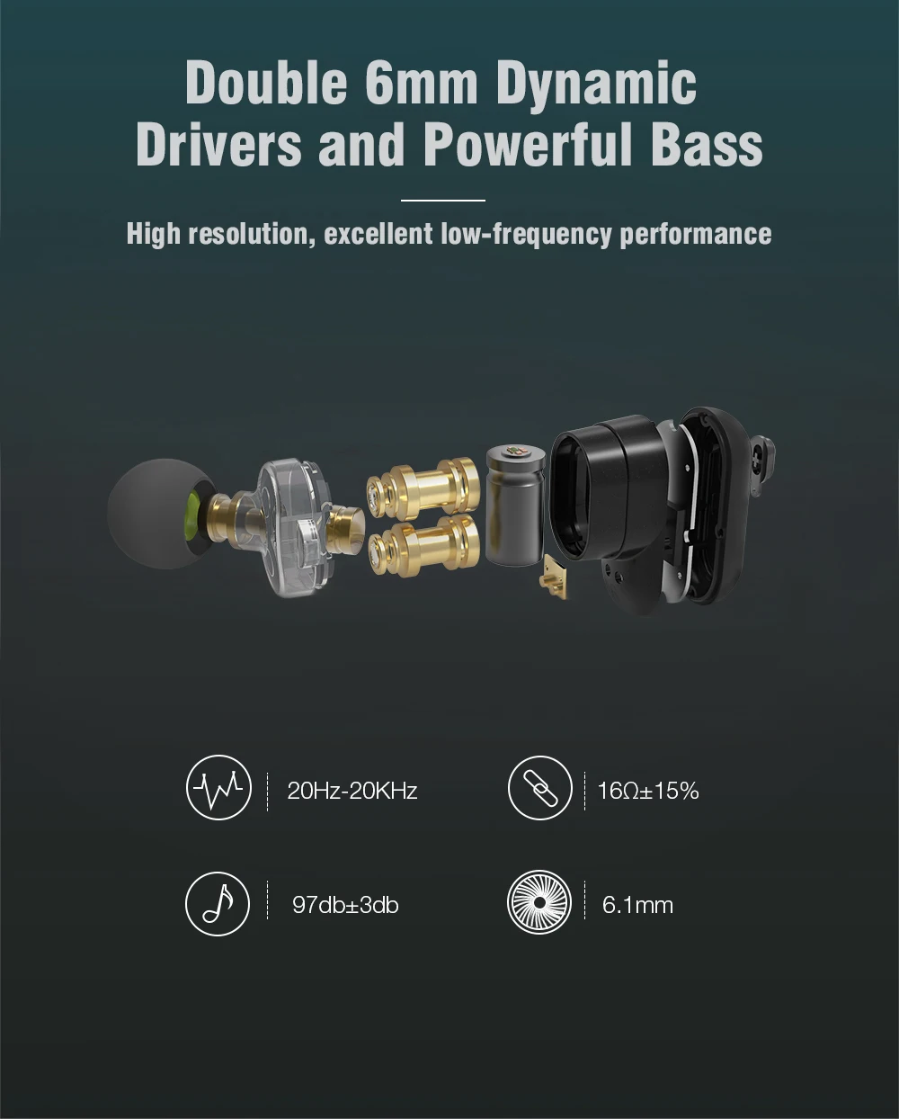 TWS Hifi Bluetooth наушники, HD стерео беспроводные наушники, шумоподавляющая игровая гарнитура, двусторонний вызов [Двойной Динамический драйвер]