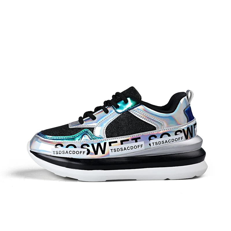 Женская обувь; уличные кроссовки на платформе с толстой подошвой; женская повседневная обувь из вулканизированной кожи; обувь знаменитостей; женские модные дизайнерские кроссовки - Цвет: Черный