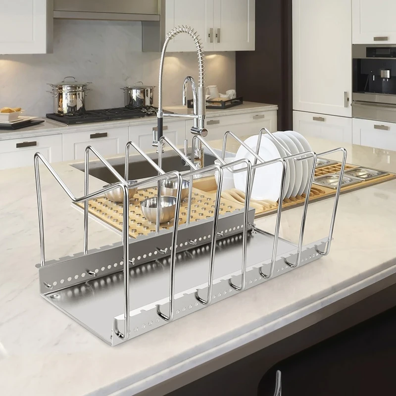 

304 Stainless Steel Adjustable Rack Pot Lid&Pan Shelf Dish Drainer Shelves Multifunctional Organizers for the Kitchen