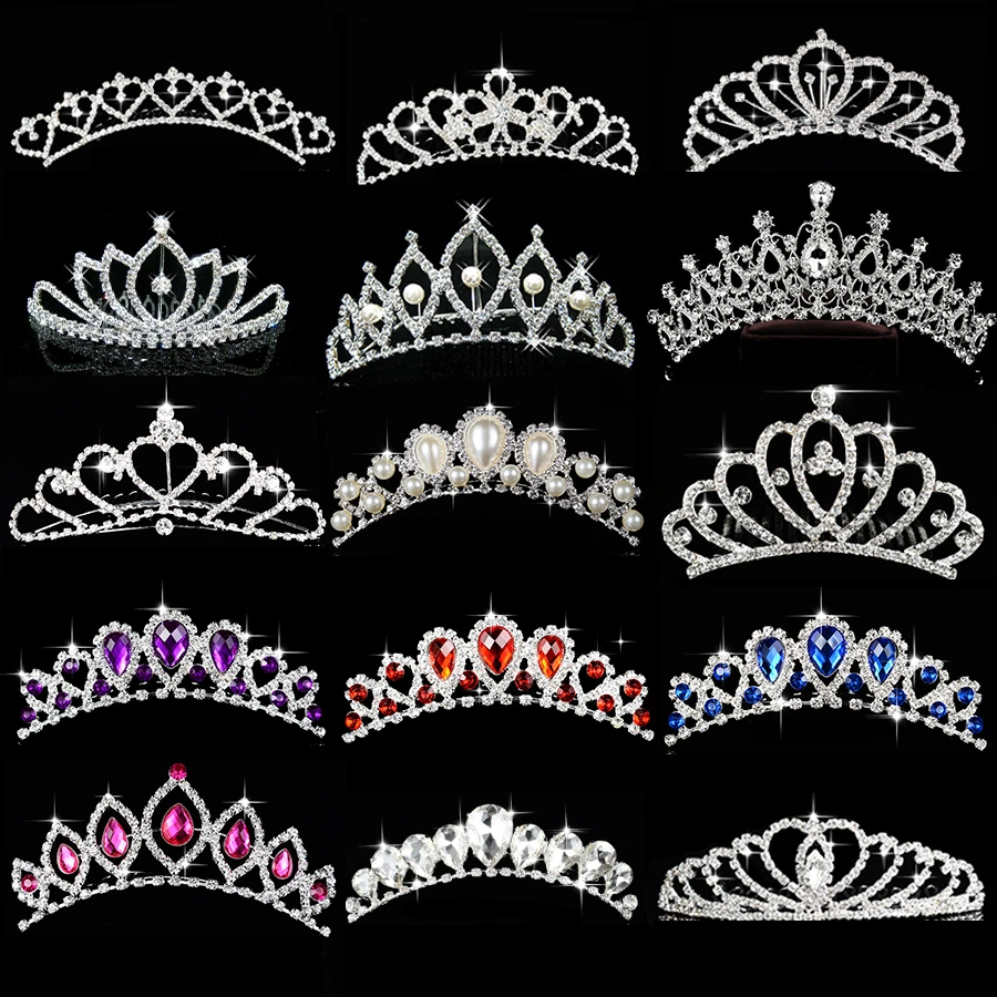 Corona de princesa para niñas, regalo de cumpleaños, Tiara, diadema, color plateado, cristal accesorios para la cabeza del cabello Boda nupcial|Joyería para el cabello| - AliExpress