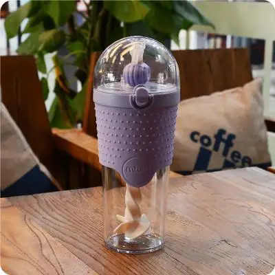 Purple 500 мл фитнес-бутылка для воды, портативная герметичная Тепловая солома, Однослойный пластиковый протеиновый порошок, размешивающий чайник для спорта на открытом воздухе и путешествий - Цвет: Purple